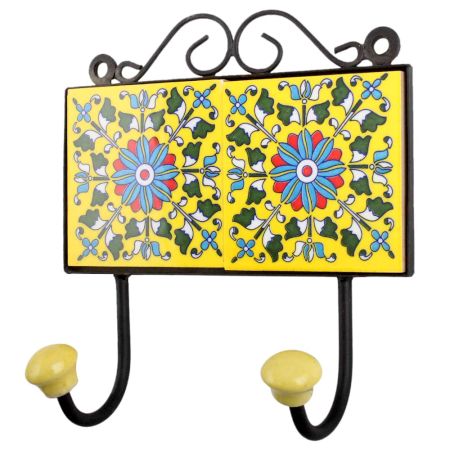 Yellow Turquoise Floral Tiles Hook